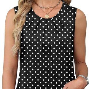 Polka Dot Flowy Pleated Tank Top